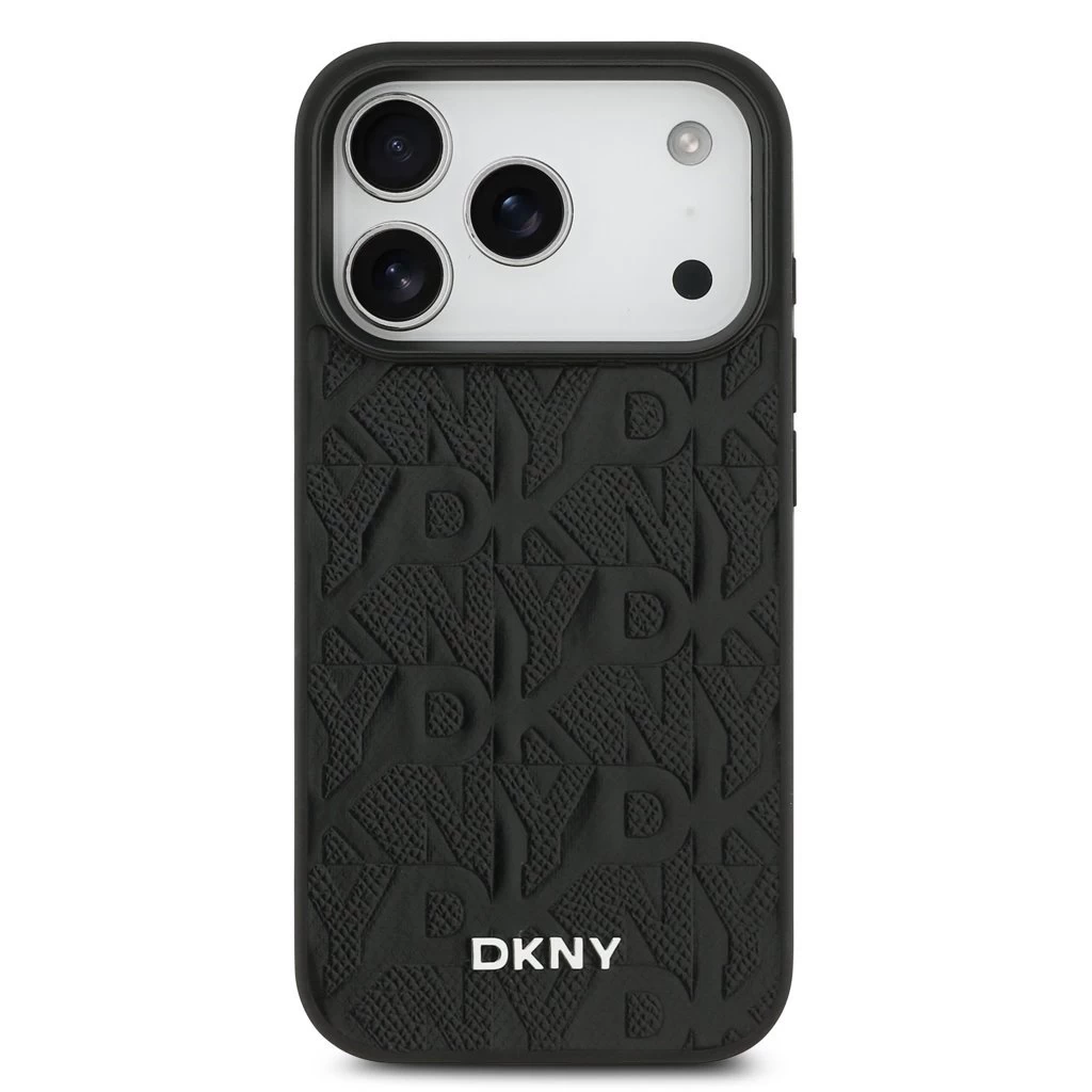 DKNY PU Leather Grid Pattern Magsafe tok iPhone 17 Pro készülékhez fekete