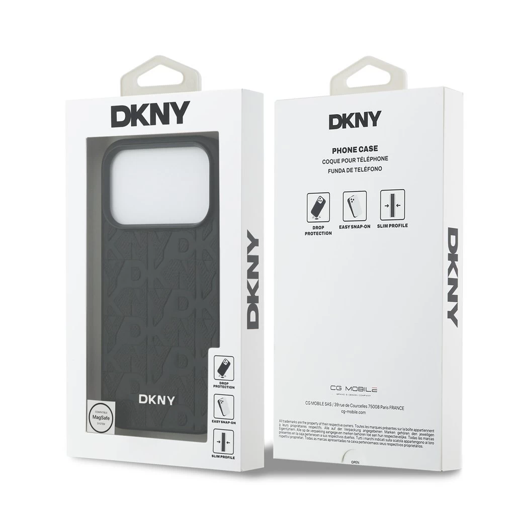 DKNY PU Leather Grid Pattern Magsafe tok iPhone 17 Pro készülékhez fekete