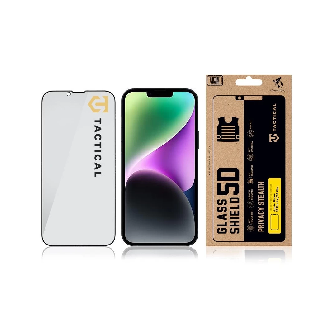 Tactical Glass Shield Privacy Stealth 5D kijelzővédő for Apple iPhone 13 Pro Max/14 Plus készülékhez fekete