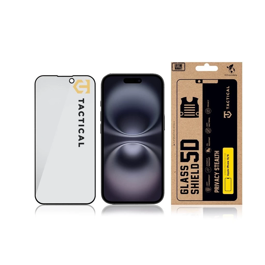 Tactical Glass Shield Privacy Stealth 5D üvegfólia Apple iPhone 15/16 készülékhez fekete