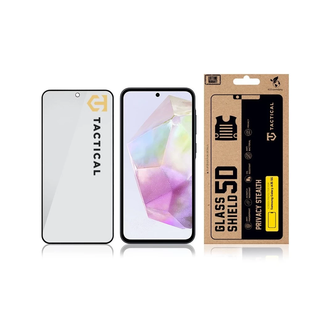 Tactical Glass Shield Privacy Stealth 5D kijelzővédő Samsung Galaxy A35 5G készülékhez fekete