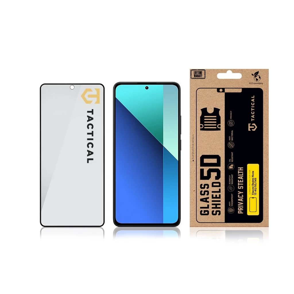 Tactical Glass Shield Privacy Stealth 5D for Xiaomi Redmi Note 13 4G/5G/14S készülékhez fekete
