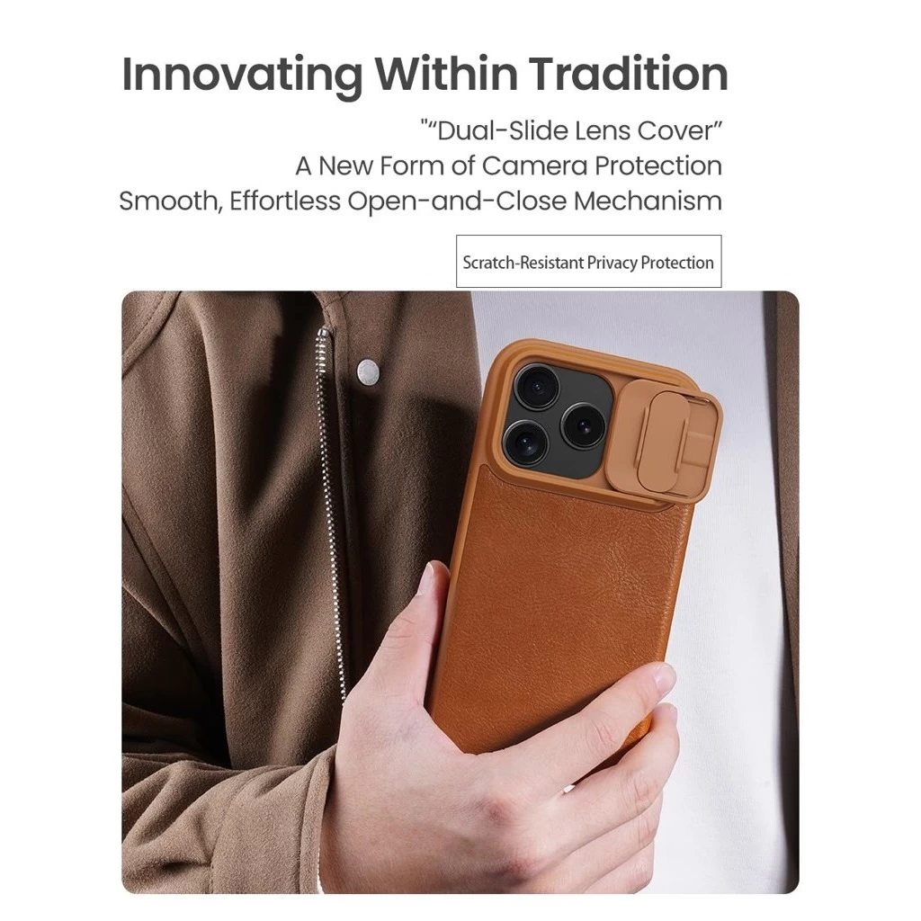 Nillkin Qin Book PRO tok Apple iPhone 17 Pro készülékhez barna