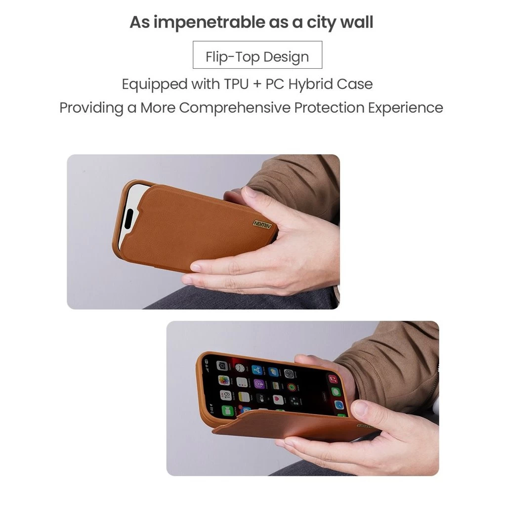 Nillkin Qin Book PRO tok Apple iPhone 17 Pro készülékhez barna