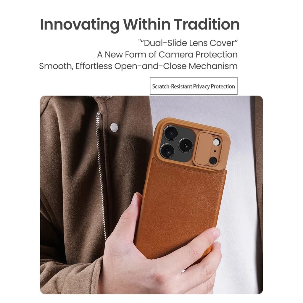 Nillkin Qin Book PRO tok Apple iPhone 17 Pro Max készülékhez barna