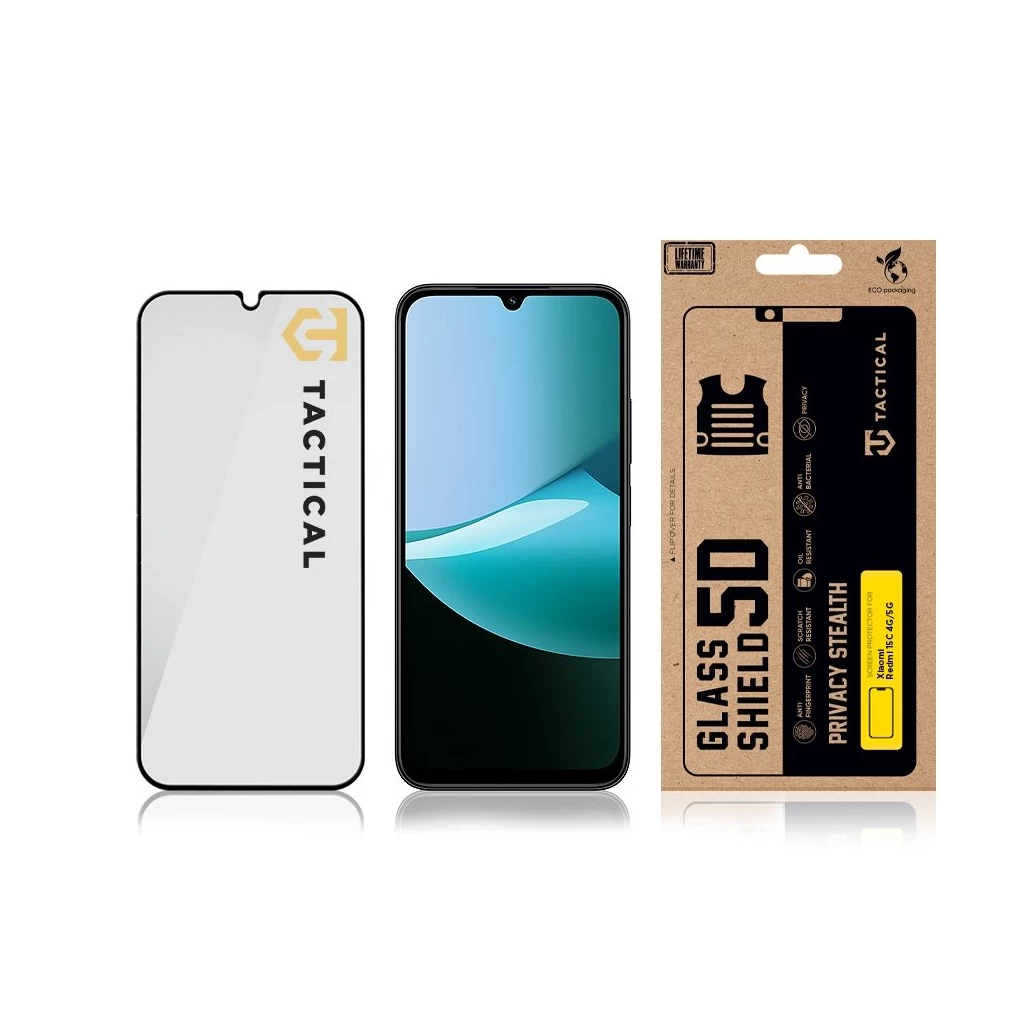 Tactical Glass Shield Privacy Stealth 5D Xiaomi Redmi 15C 4G/5G készülékhez fekete