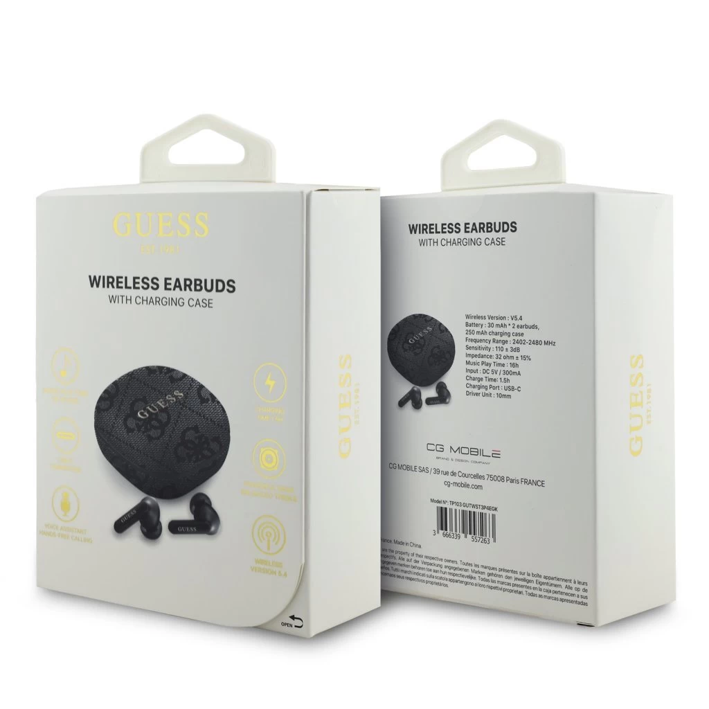 Guess PU 4G Script Logo ENC TWS vezeték nélküli fülhallgató fekete