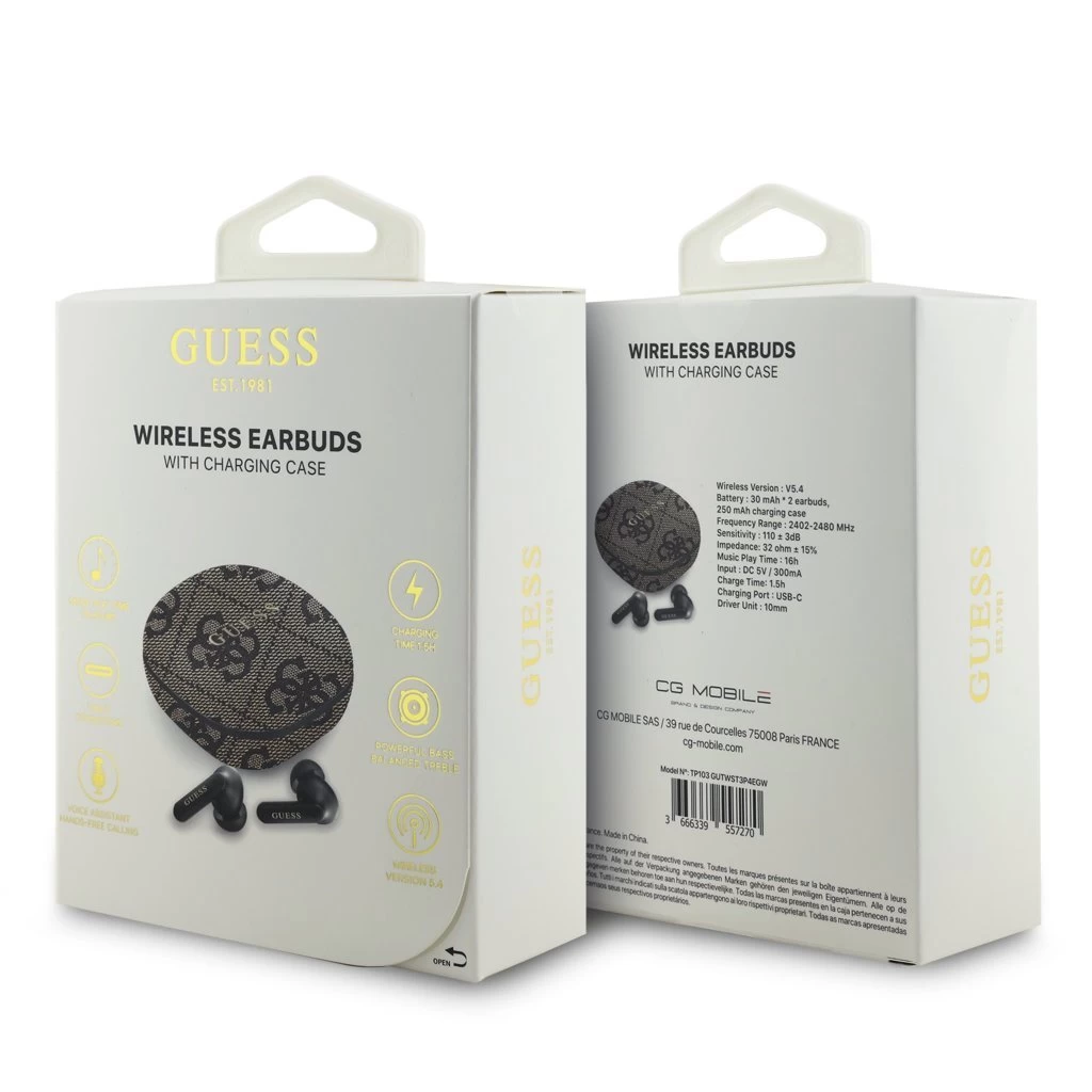 Guess PU 4G Script Logo ENC TWS vezeték nélküli fülhallgató barna