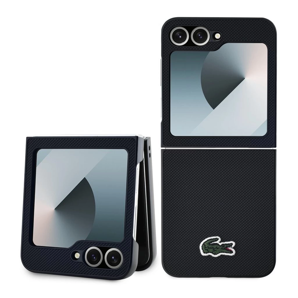 Lacoste Iconic Petit Pique Woven Logo MagSafe tok Samsung Galaxy Z Flip 6/7 FE készülékhez fekete