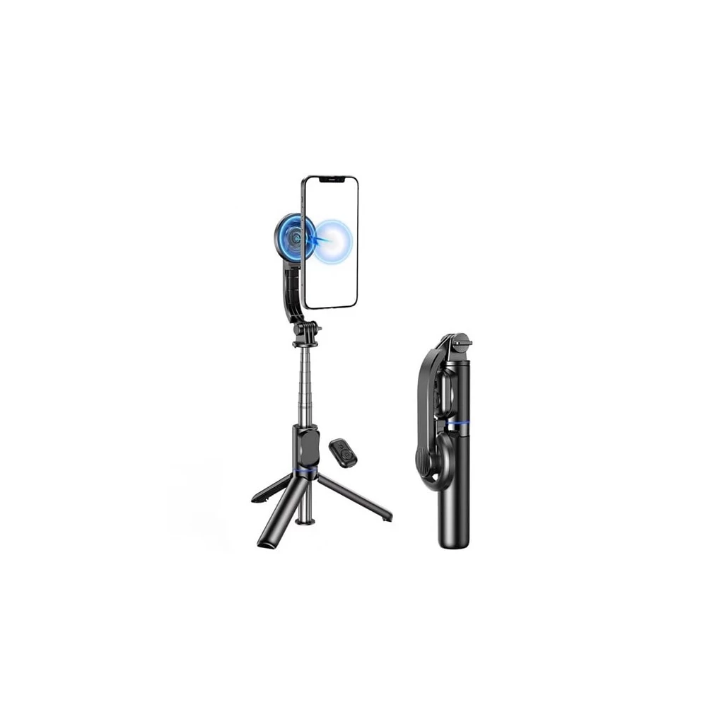 Awei szelfibot (univerzális, tripod állvány, mágneses, állítható, bluetooth távkioldó, 104cm) FEKETE (X51)