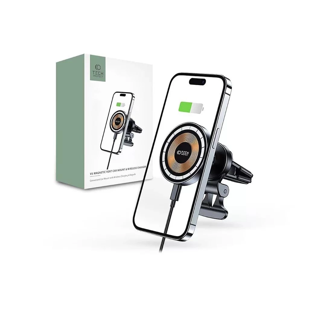 Tech-Protect MM15W-V5 szellőzőrácsba helyezhető MagSafe autós tartó 15W fekete (FN0560) Tech-Protect MM15W-V5 szellőzőrácsba helyezhető MagSafe autós tartó 15W fekete (FN0560)