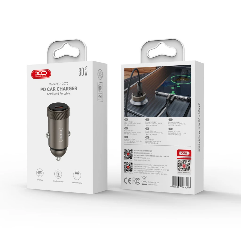 XO CC70 autós töltő 1*USB-C PD30W fekete