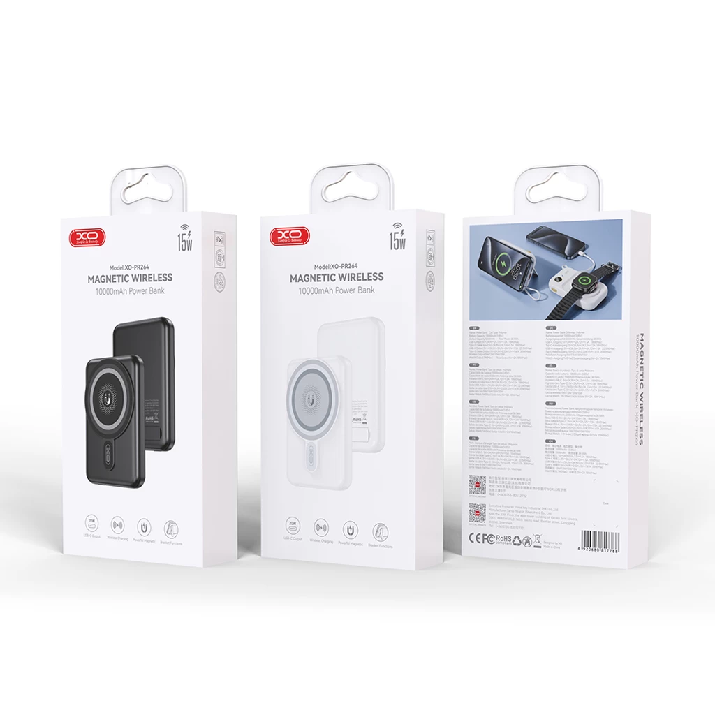XO PR264 Magnetic Powerbank PD20W, QC3.0, 10000mAh – Fehér