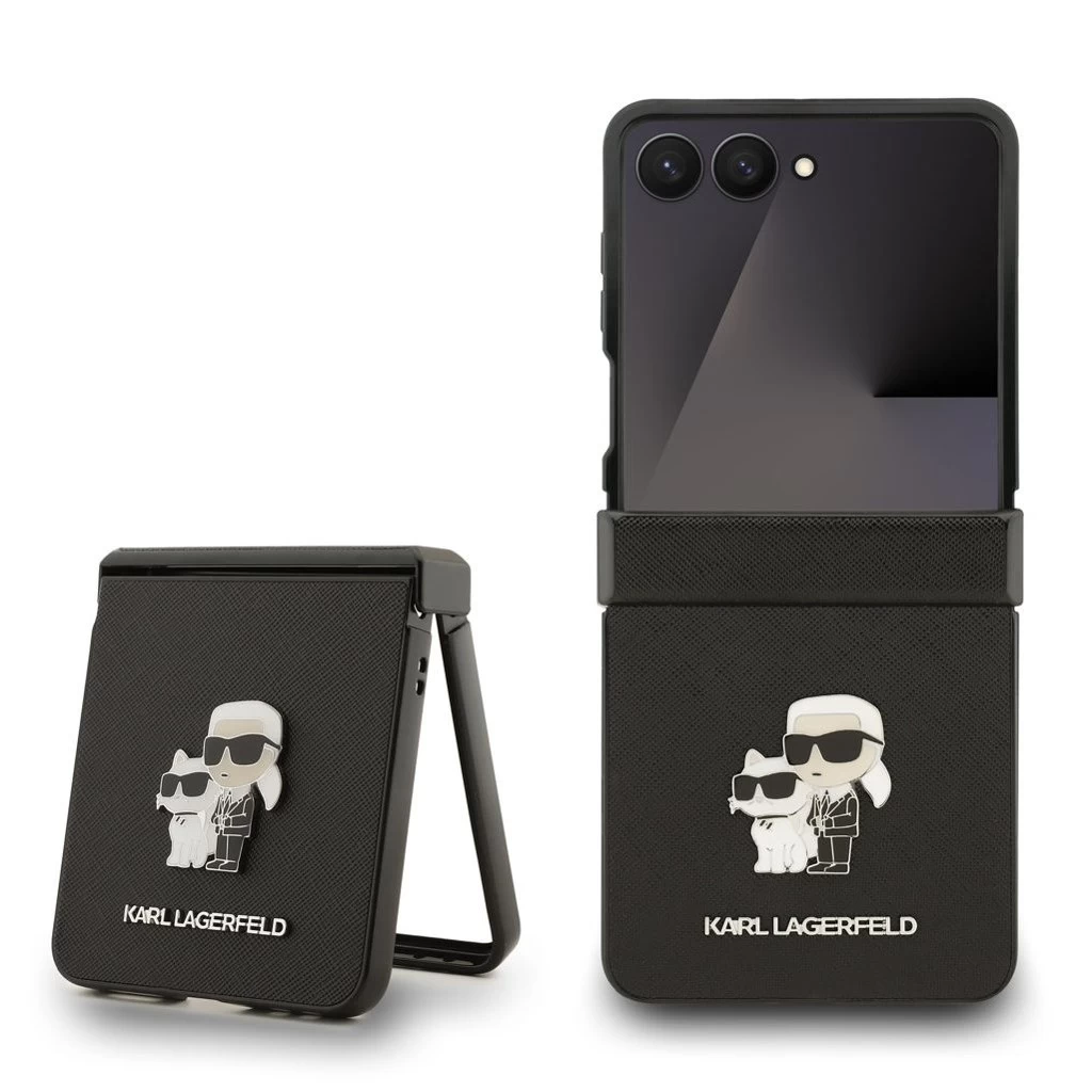 Karl Lagerfeld PU Saffiano Karl and Choupette tok Samsung Galaxy Z Flip 7 készülékhez fekete