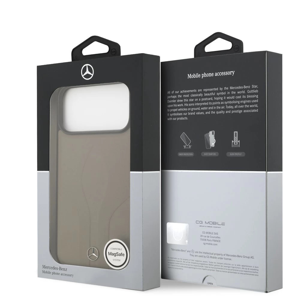 Mercedes Leather The Move MagSafe tok for iPhone 17 Pro Max készülékhez szürkeesbarna