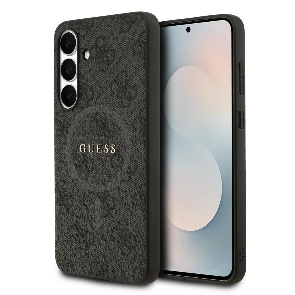 Guess PU Leather 4G Colored Ring MagSafe tok Samsung Galaxy S25 FE készülékhez fekete