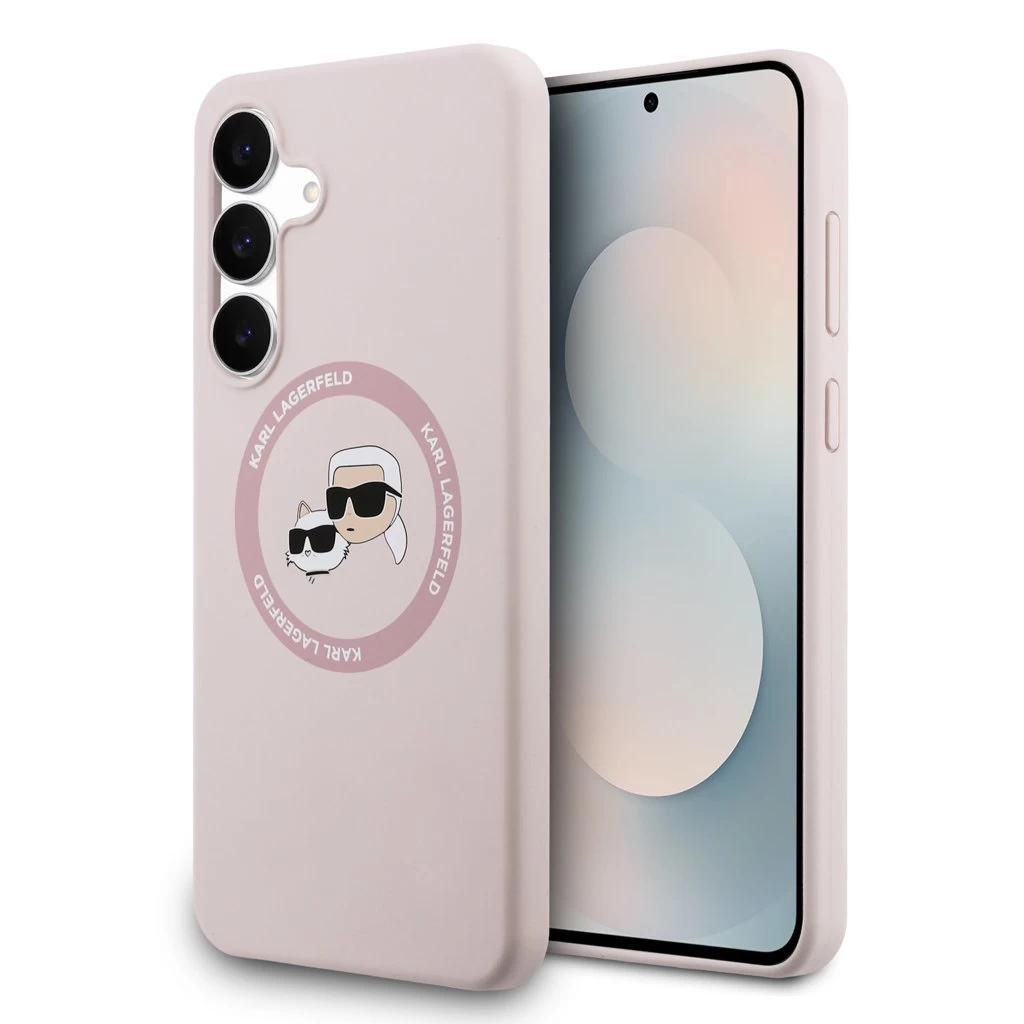 Karl Lagerfeld Liquid Silicone K&CH Heads MagSafe tok Samsung Galaxy S25 FE készülékhez rózsaszín