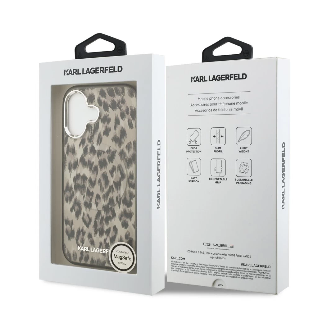 Karl Lagerfeld IML Leopard MagSafe tok iPhone 17 készülékhez barna