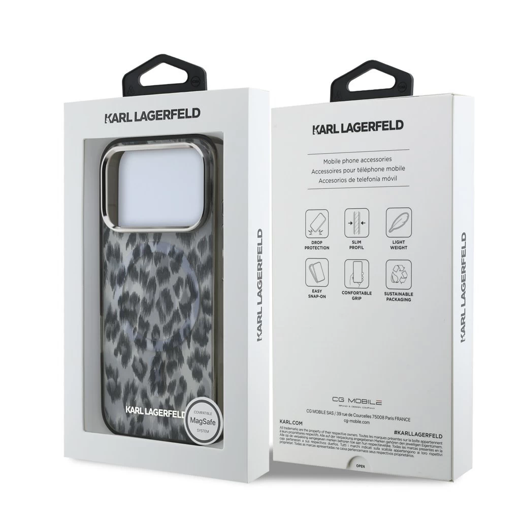 Karl Lagerfeld IML Leopard MagSafe tok iPhone 17 Pro készülékhez szürke
