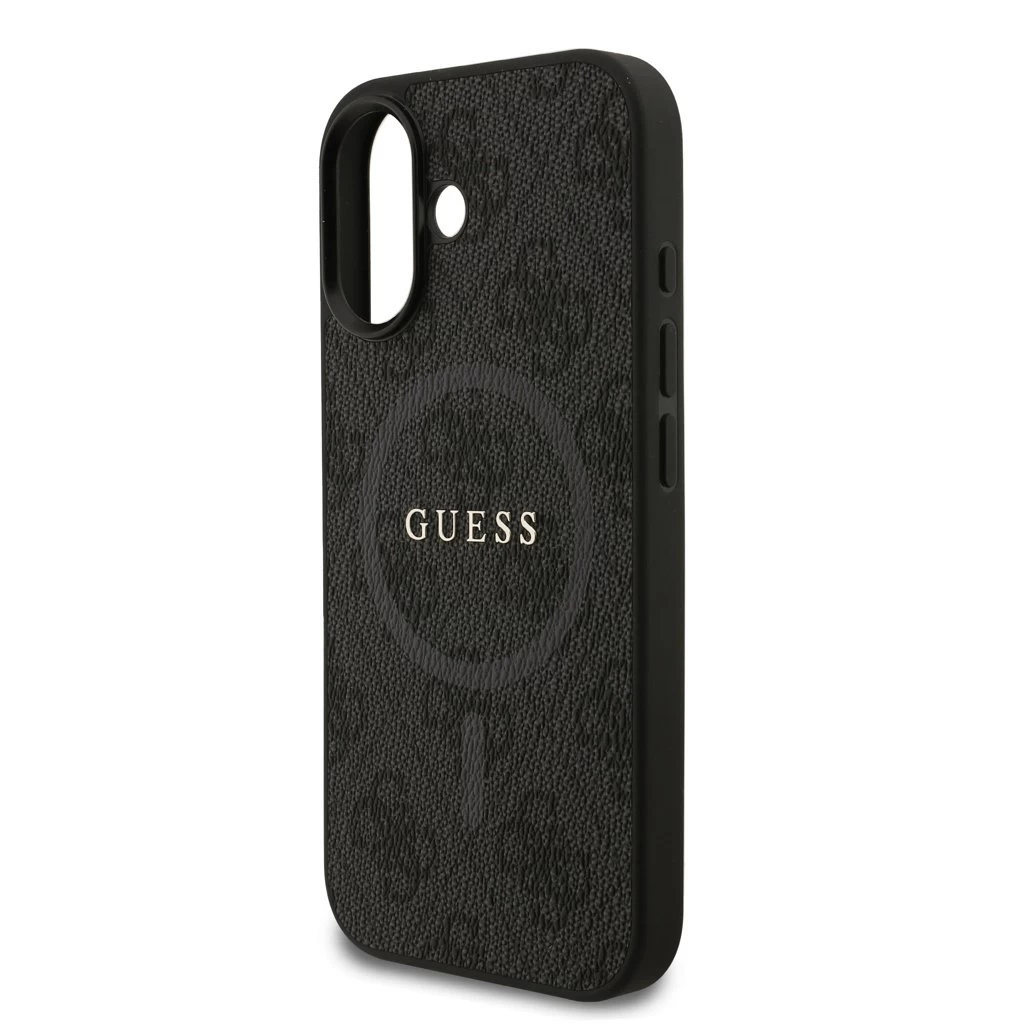 Guess PU bőr 4G Colored Ring MagSafe tok iPhone 17 készülékhez fekete