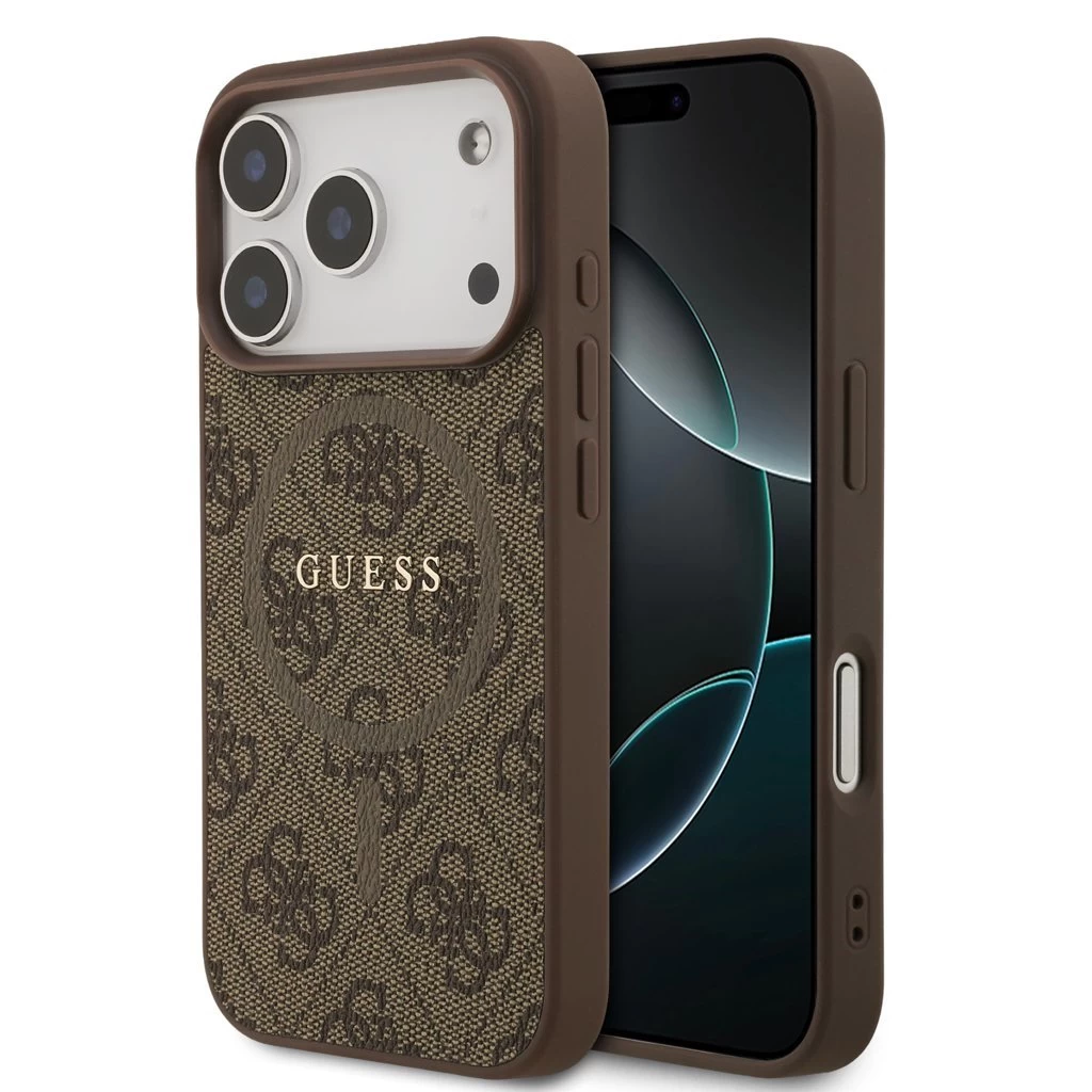 Guess PU bőr 4G Colored Ring MagSafe tok iPhone 17 Pro készülékhez barna