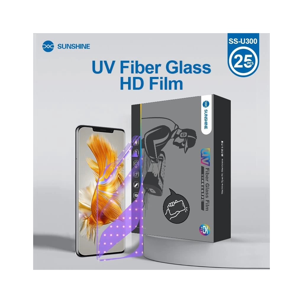 SUNSHINE SS-U300 UV Fiber üvegfólia okostelefonokhoz, 25 db csomag SUNSHINE SS-U300 UV Fiber üvegfólia okostelefonokhoz, 25 db csomag