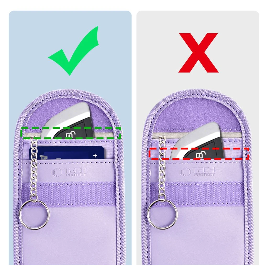 KLATKA FARADAYA TECH-PROTECT KLR100 kulcstalan RFID jelblokkoló tok levendula