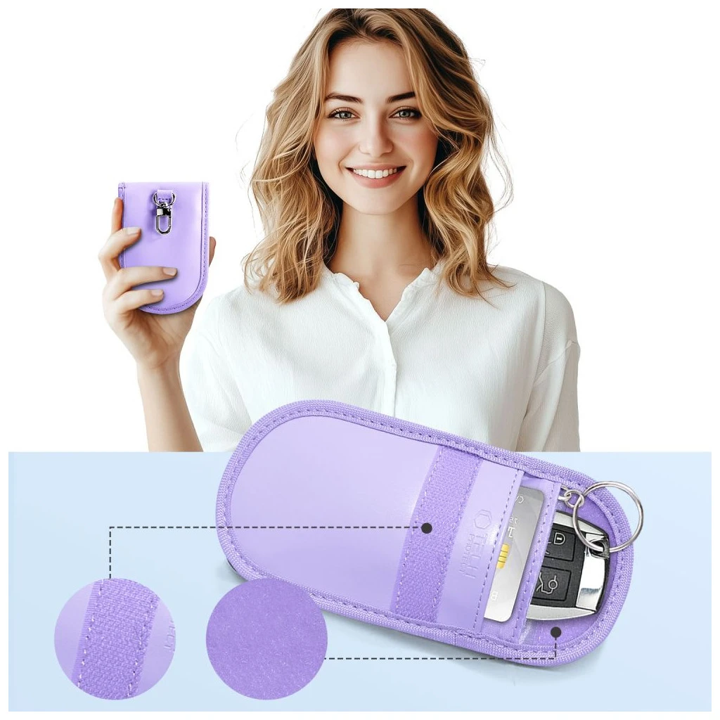 KLATKA FARADAYA TECH-PROTECT KLR100 kulcstalan RFID jelblokkoló tok levendula