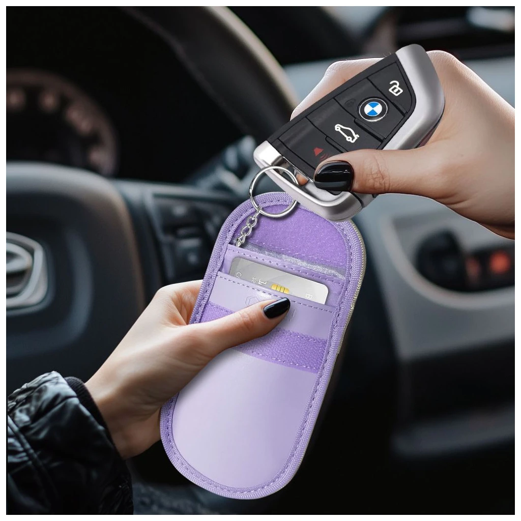 KLATKA FARADAYA TECH-PROTECT KLR100 kulcstalan RFID jelblokkoló tok levendula