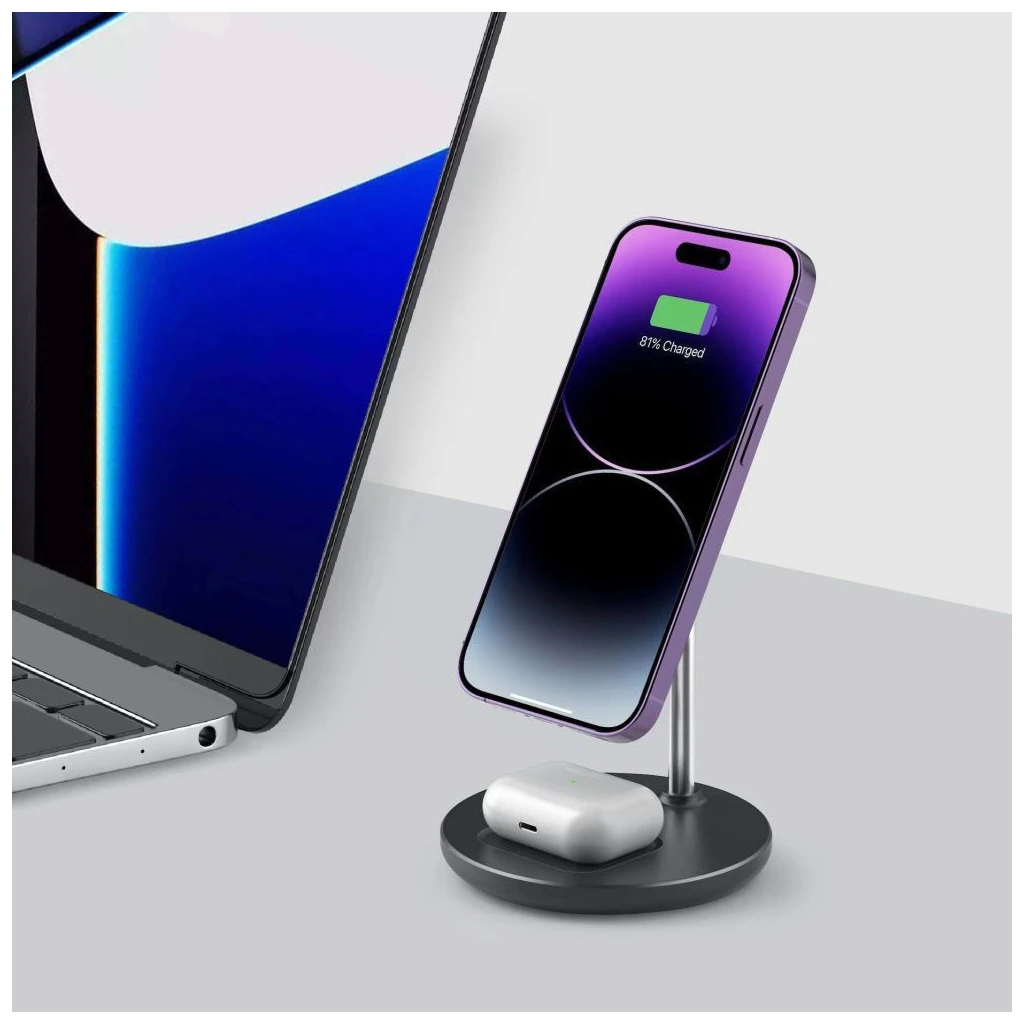 TECH-PROTECT QI15W-A39 2IN1 MAGNETIC MAGSAFE vezeték nélküli töltő fekete