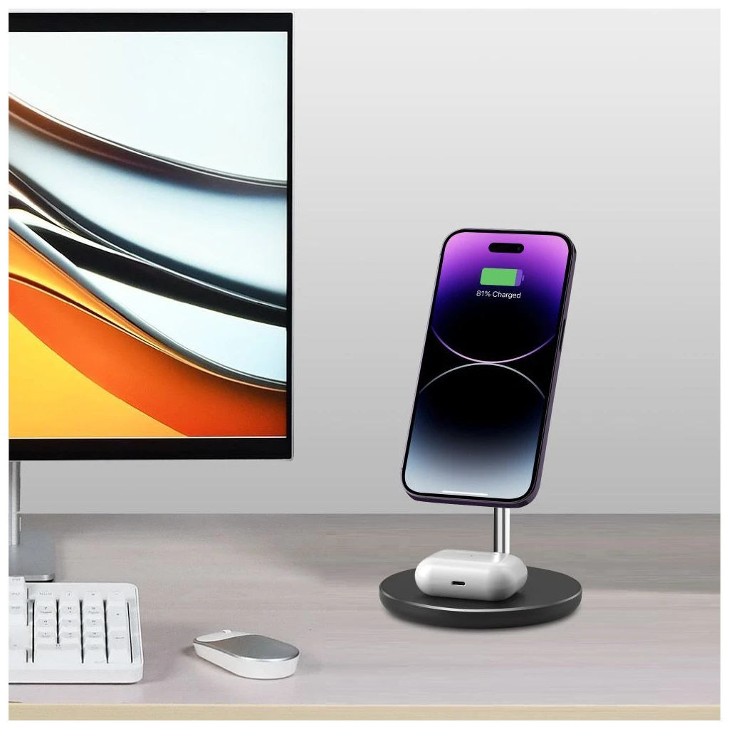 TECH-PROTECT QI15W-A39 2IN1 MAGNETIC MAGSAFE vezeték nélküli töltő fekete