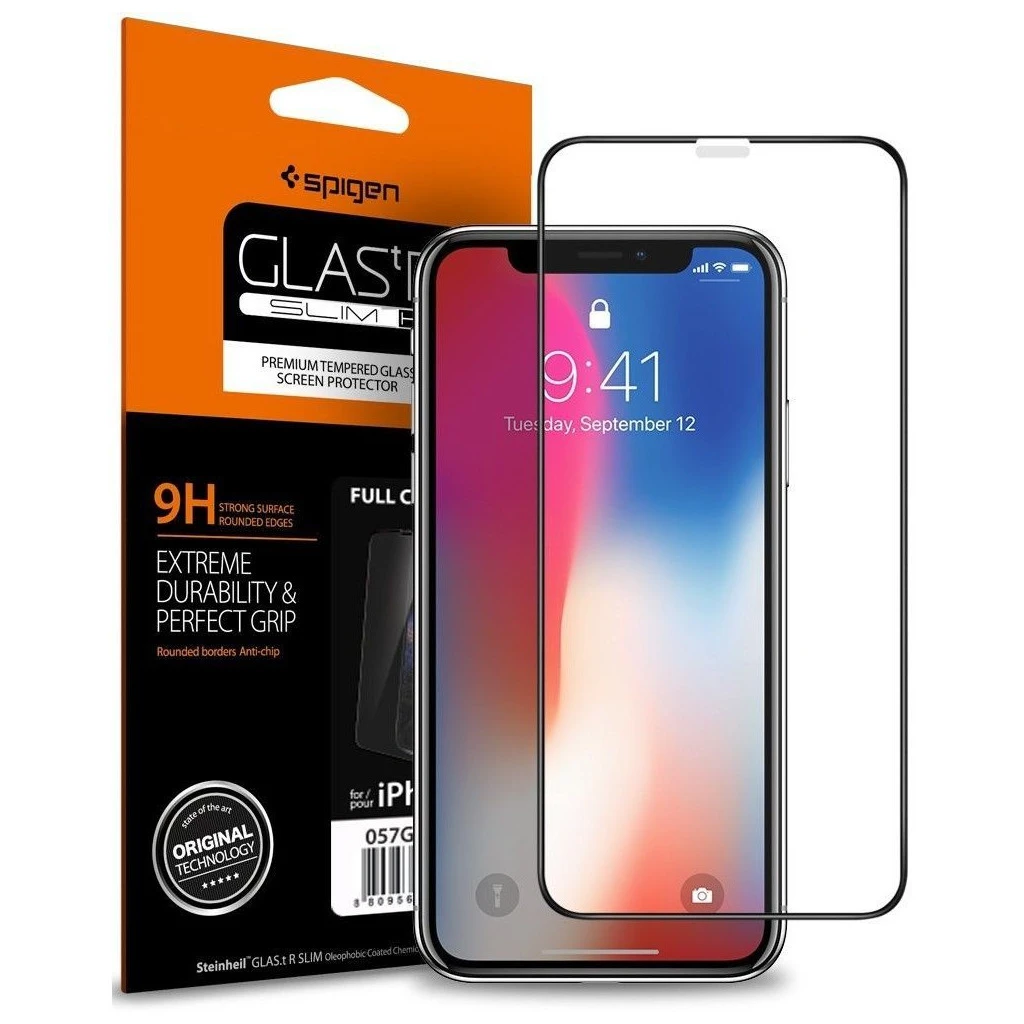 Temperált üveg kijelzővédő Spigen Glass FC iPhone X / XS / 11 Pro készülékhez fekete
