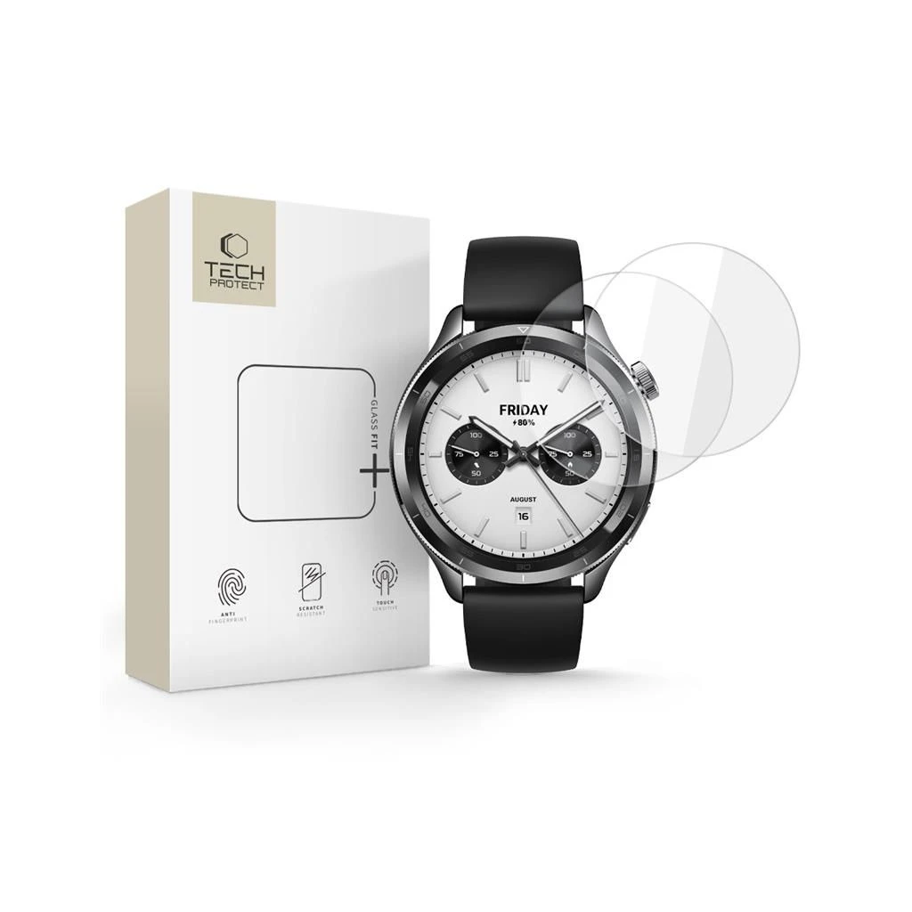 Edzett üveg kijelzővédő Tech-Protect Glass Fit+ 2-PACK Xiaomi Watch S4 (47 MM) készülékhez átlátszó