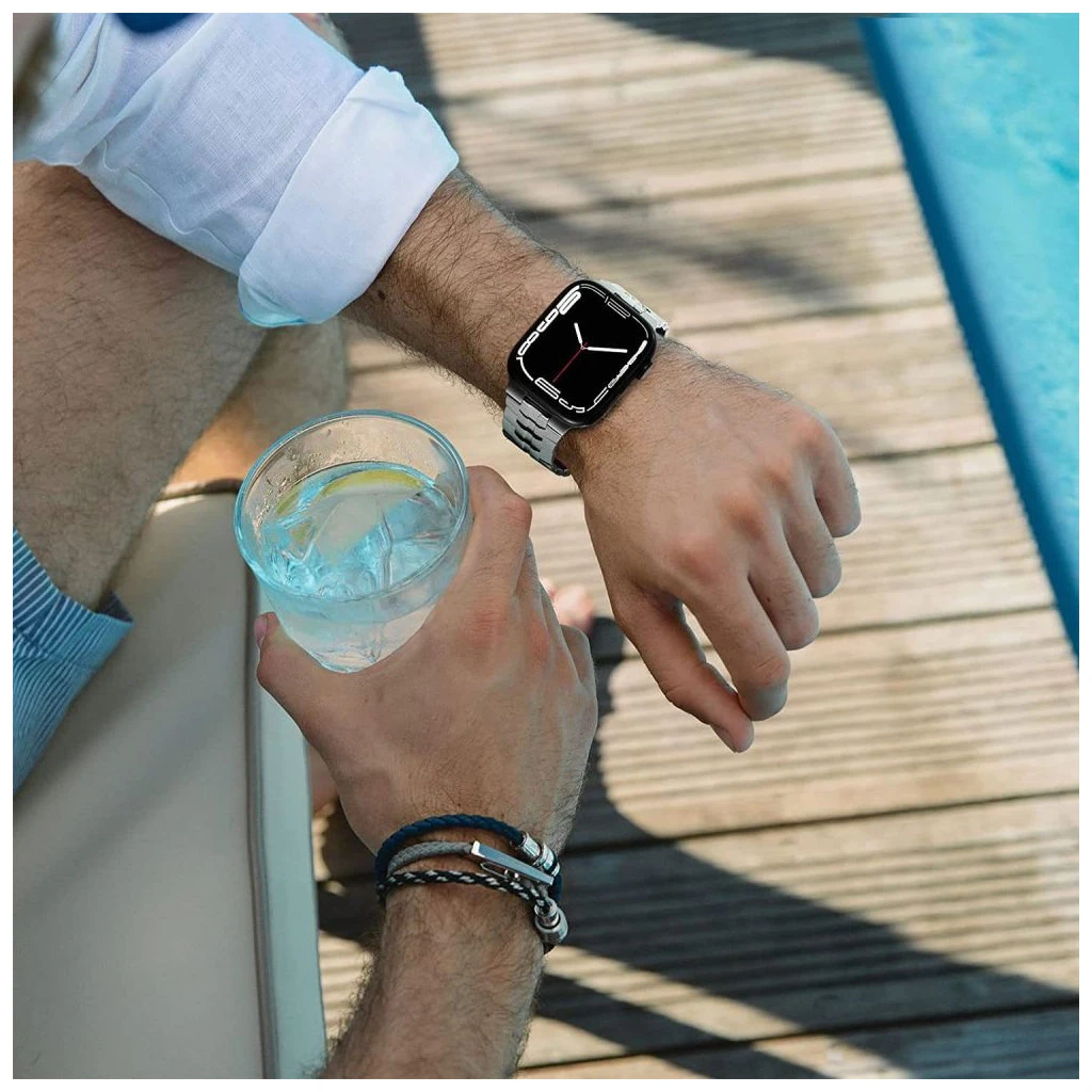 TECH-PROTECT STAINLESS LINE védőtok Apple Watch 8/9/10/11/SE/ULTRA készülékhez (44/45/46/49 MM) TITANIUM