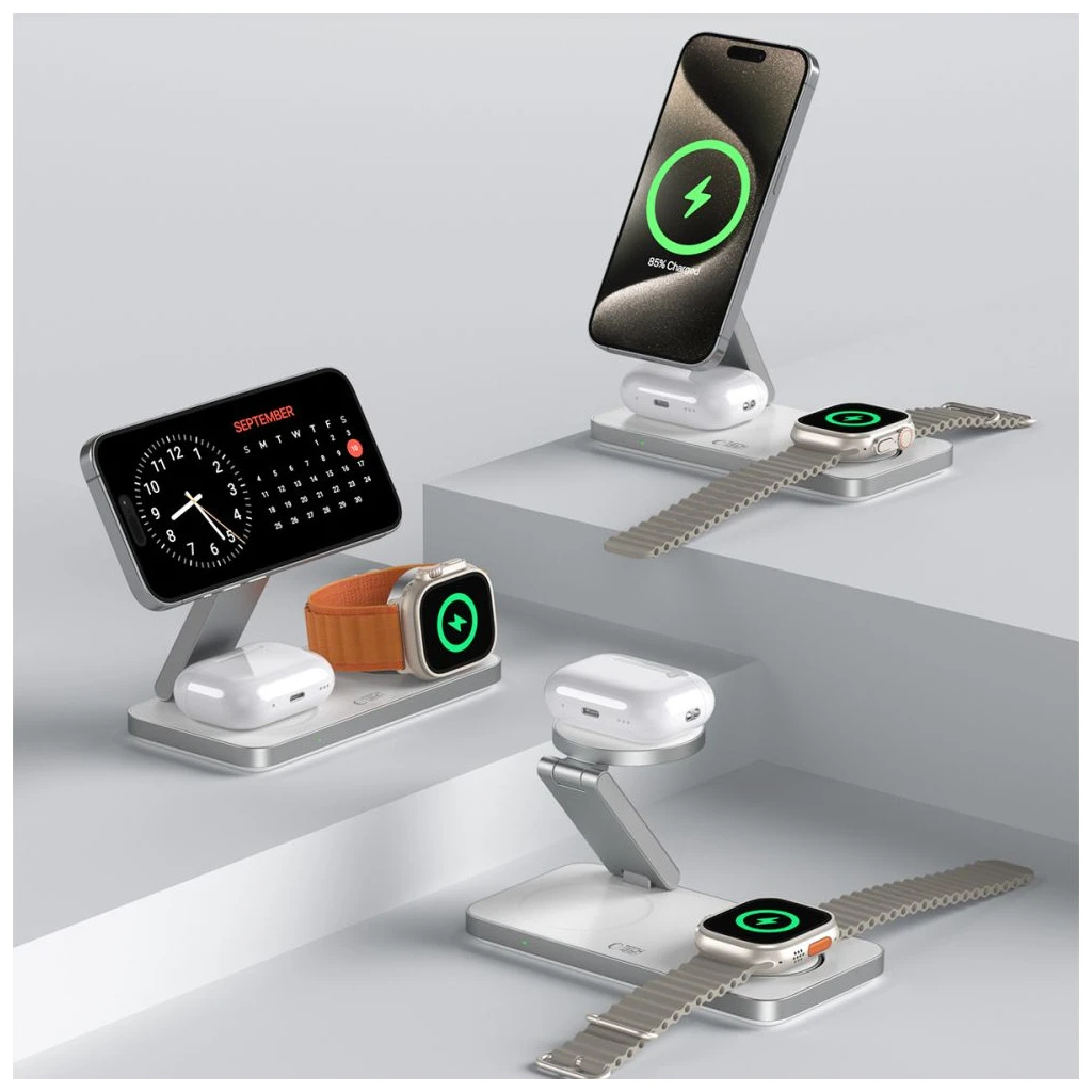 TECH-PROTECT QI15W-A47 3IN1 MAGNETIC MAGSAFE WIRELESS TÖLTŐ fehér