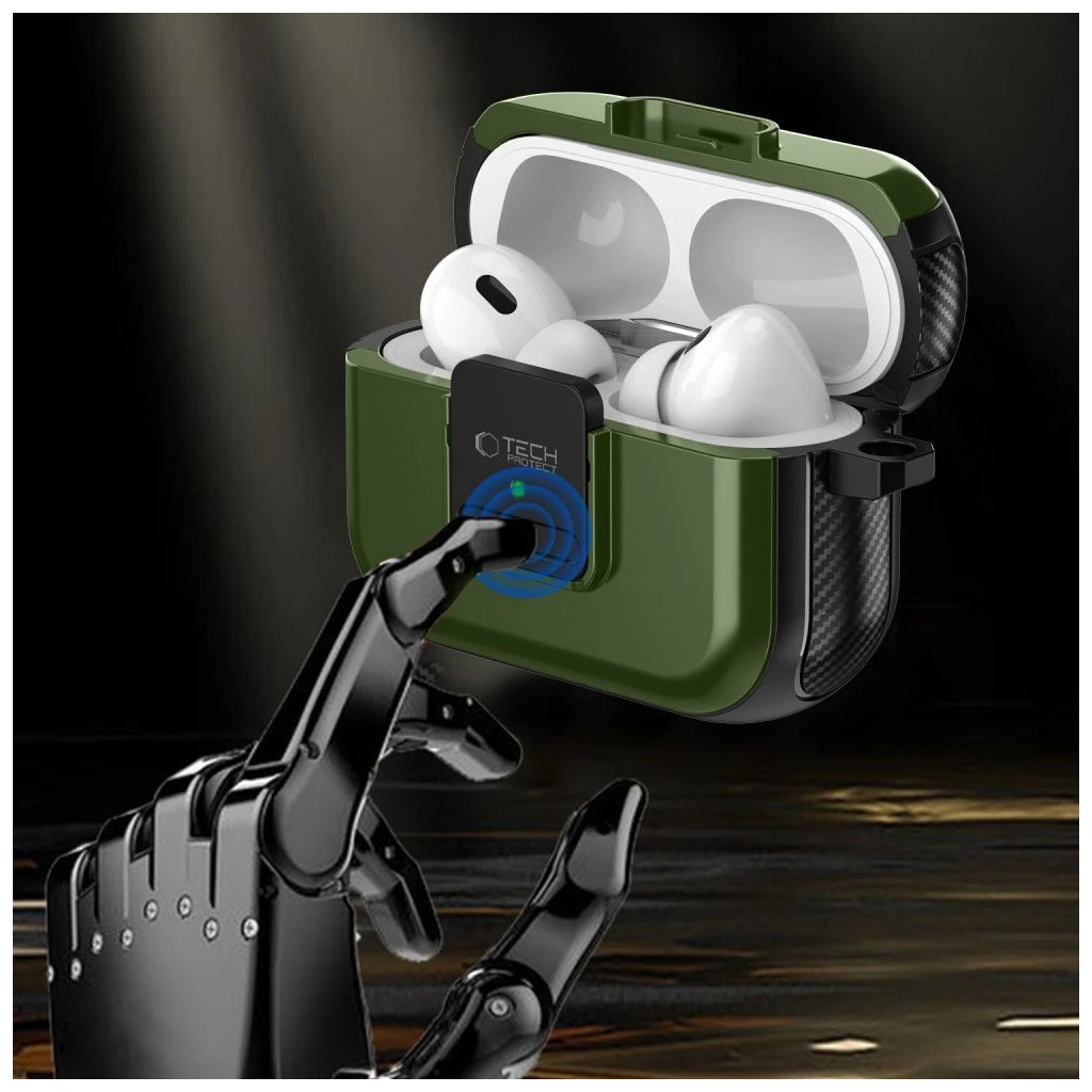 TECH-PROTECT DEFENDER HOOK MAGSAFE APPLE AIRPODS PRO 1/2 készülékhez védőtok olívzöld