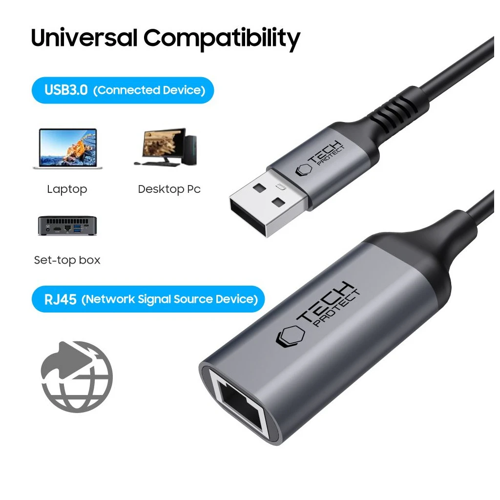 TECH-PROTECT ULTRABOOST adapter USB 3.0‐ról Ethernetre RJ45 1000MBPS fekete