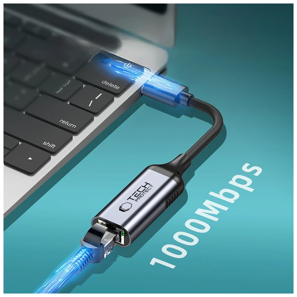 TECH-PROTECT ULTRABOOST adapter USB 3.0‐ról Ethernetre RJ45 1000MBPS fekete