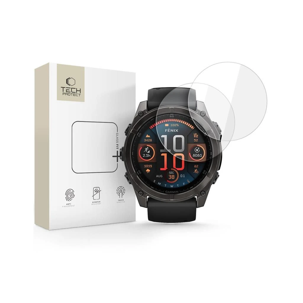 Temperált üveg kijelzővédő Tech-Protect Glass Fit+ 2-PACK Garmin Fenix 8 / 8 Pro (51 MM) készülékhez átlátszó