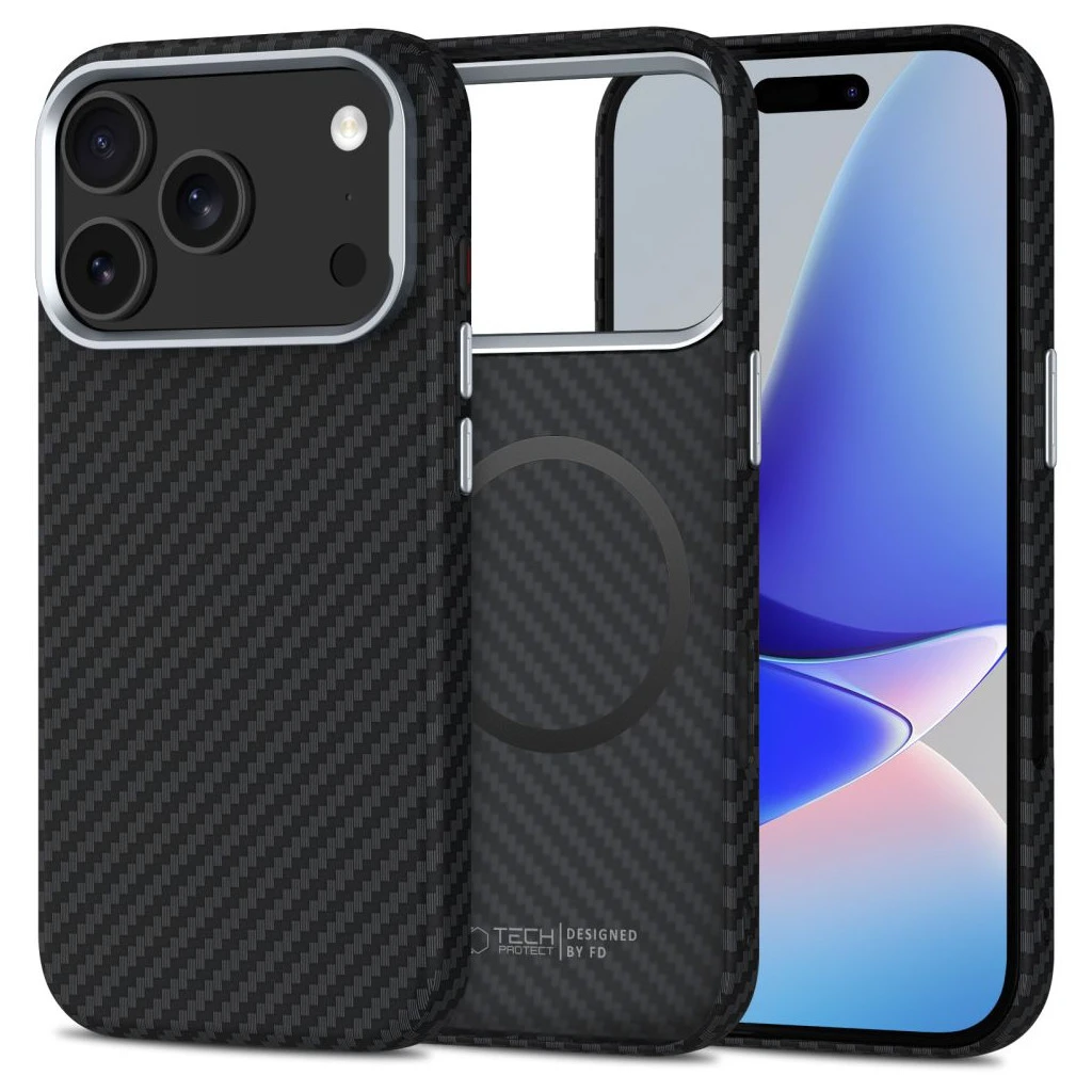 TECH-PROTECT ION CARBON MAGSAFE iPhone 17 Pro készülékhez tok fekete/ezüst