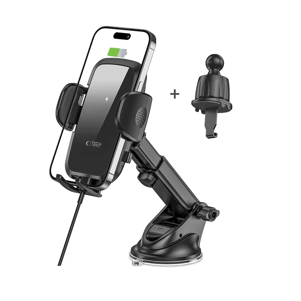 TECH-PROTECT CM15W-V1 műszerfal és légszellőző autós tartó vezeték nélküli töltő 15W fekete