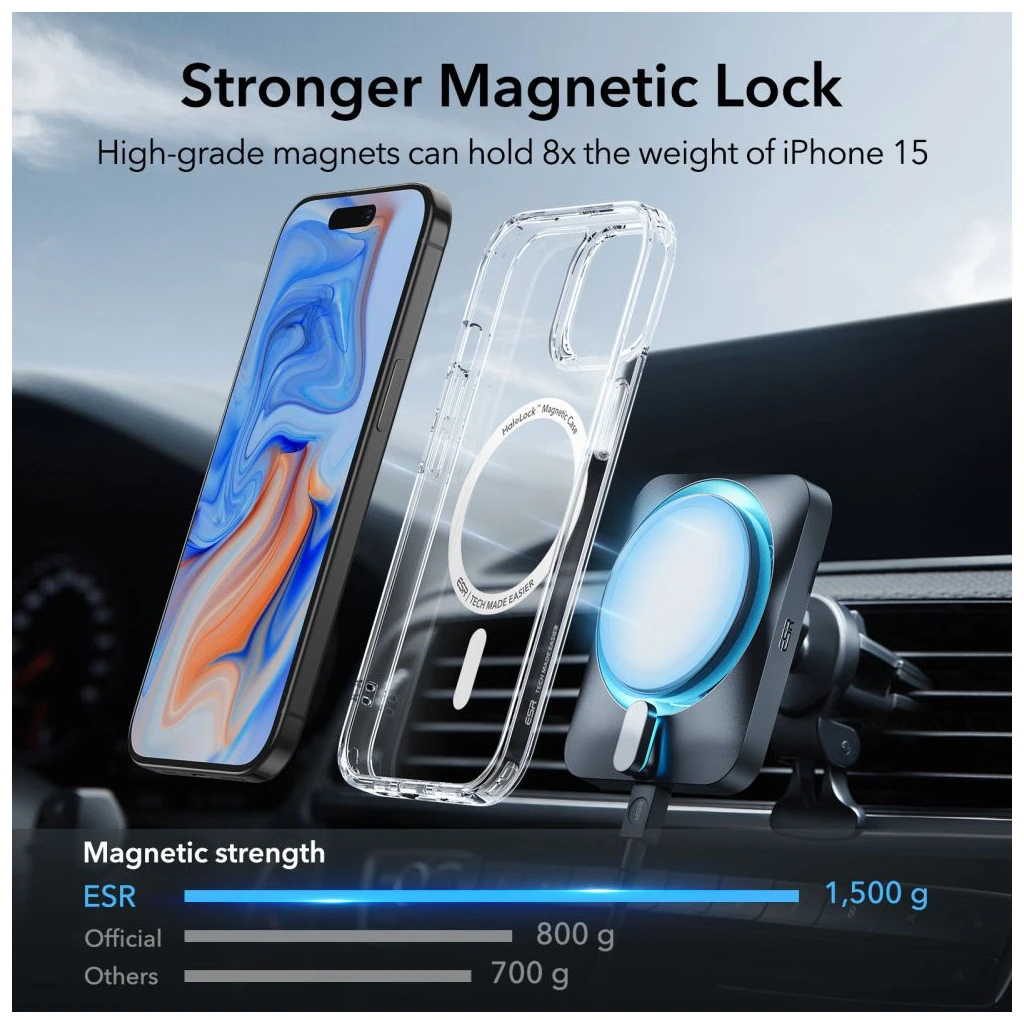 ESR CH HALOLOCK MAGSAFE iPhone 15 készülékhez átlátszó tok