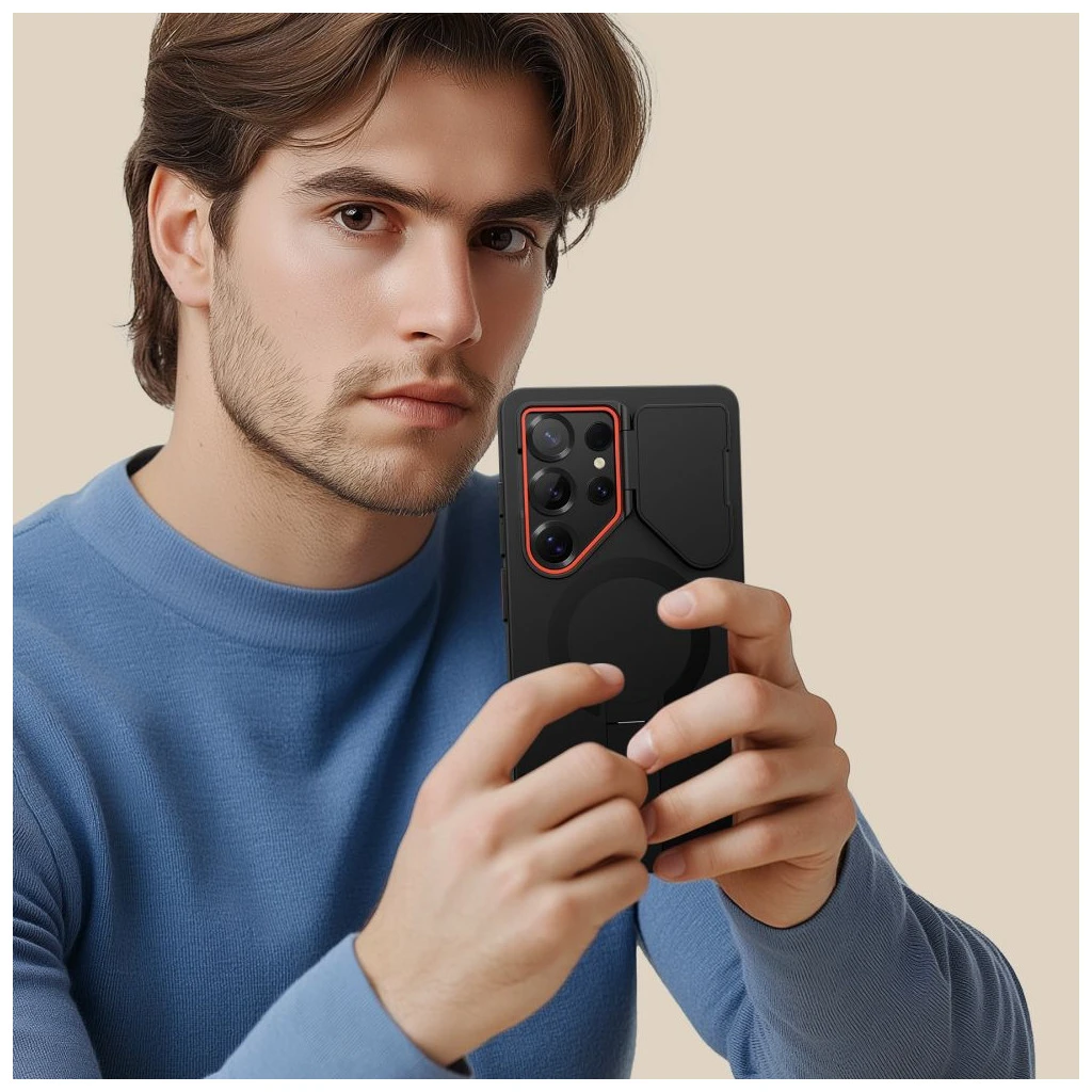 TECH-PROTECT Kevlar Aura MagSafe Samsung Galaxy S25 Ultra készülékhez tok fekete/narancssárga