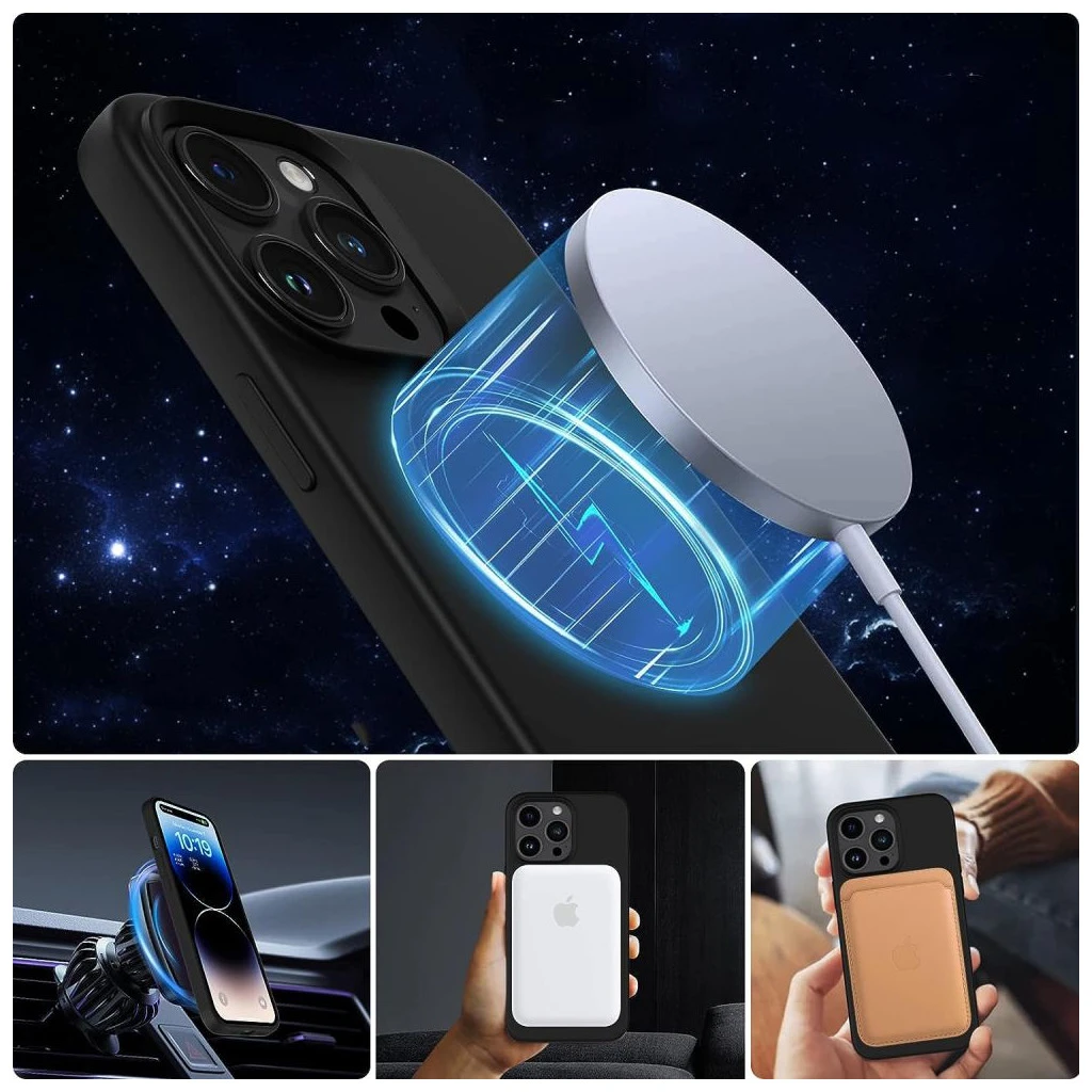 TECH-PROTECT szilikon MagSafe iPhone 15 készülékhez tok matte fekete