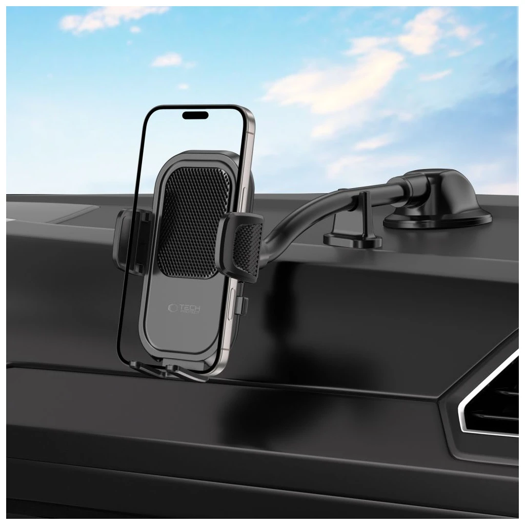 TECH-PROTECT V8 univerzális hosszú karos műszerfal és szélvédő autós tartó fekete