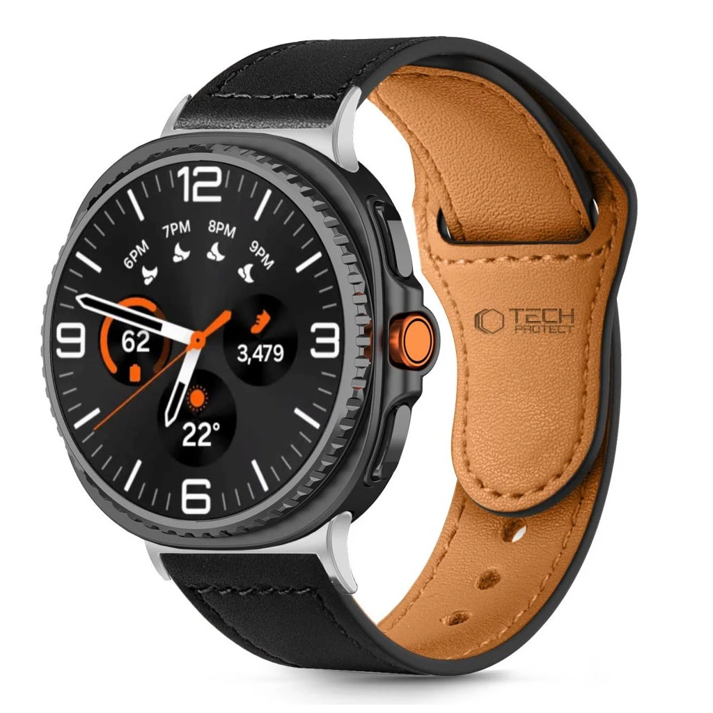 TECH-PROTECT LEATHERFIT Samsung Galaxy Watch 8/Classic készülékhez óra tok (40 / 44 / 46 MM) fekete