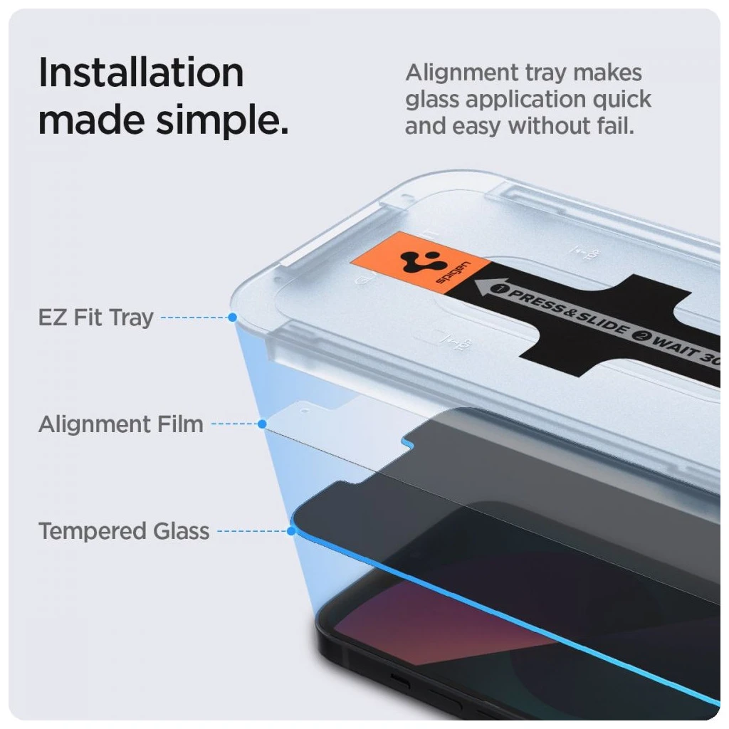 SPIGEN GLAS.TR „EZ FIT” 2-PACK iPhone 13 / 13 Pro / 14 / 16E készülékhez temperált üveg kijelzővédő PRIVACY