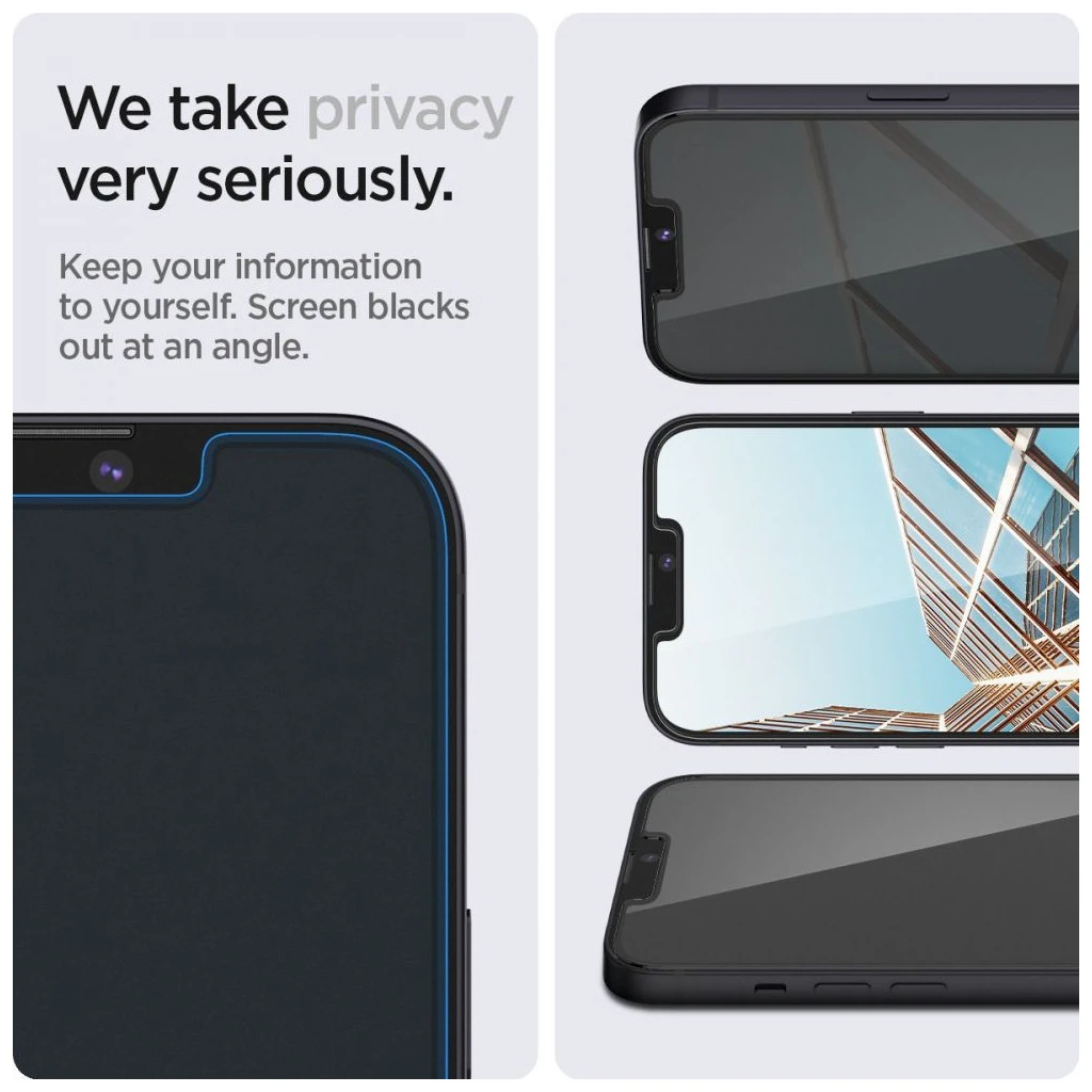 SPIGEN GLAS.TR „EZ FIT” 2-PACK iPhone 13 / 13 Pro / 14 / 16E készülékhez temperált üveg kijelzővédő PRIVACY