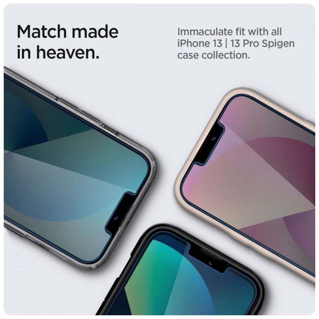 SPIGEN GLAS.TR „EZ FIT” 2-PACK iPhone 13 / 13 Pro / 14 / 16E készülékhez temperált üveg kijelzővédő PRIVACY