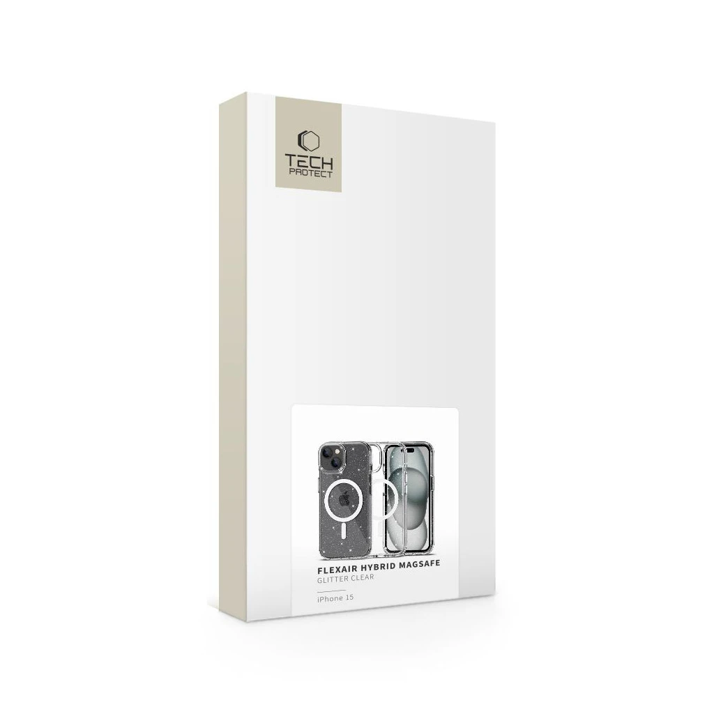 TECH-PROTECT FLEXAIR HYBRID MAGSAFE iPhone 15 készülékhez tok GLITTER CLEAR